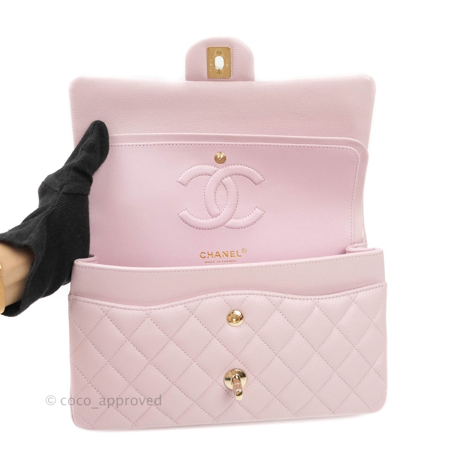 Chanel M/L Medium Double Flap Bag Lilac Rose Clair Caviar Gold Hardware 21S