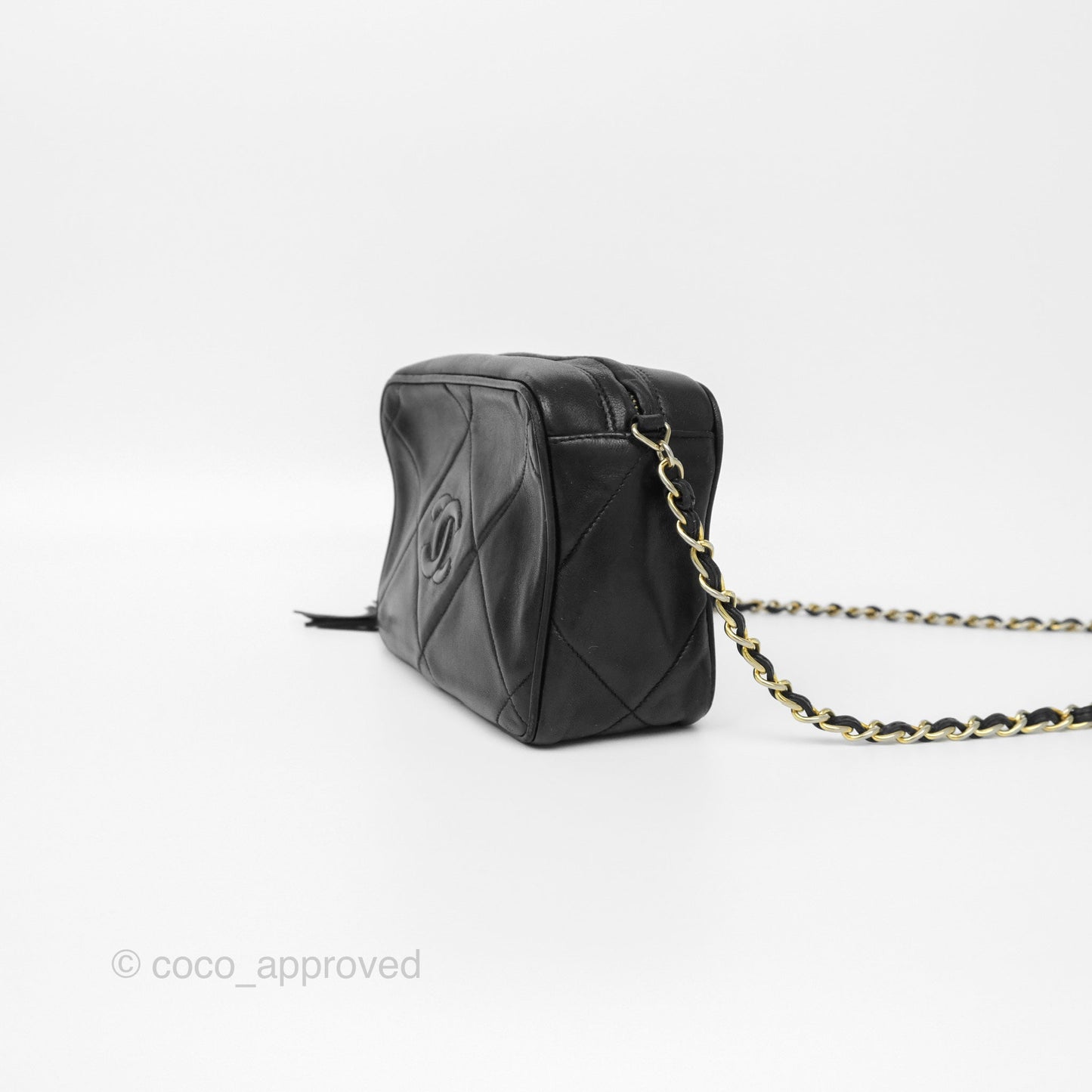 Chanel Vintage Small Camera Bag Black Lambskin Gold Hardware