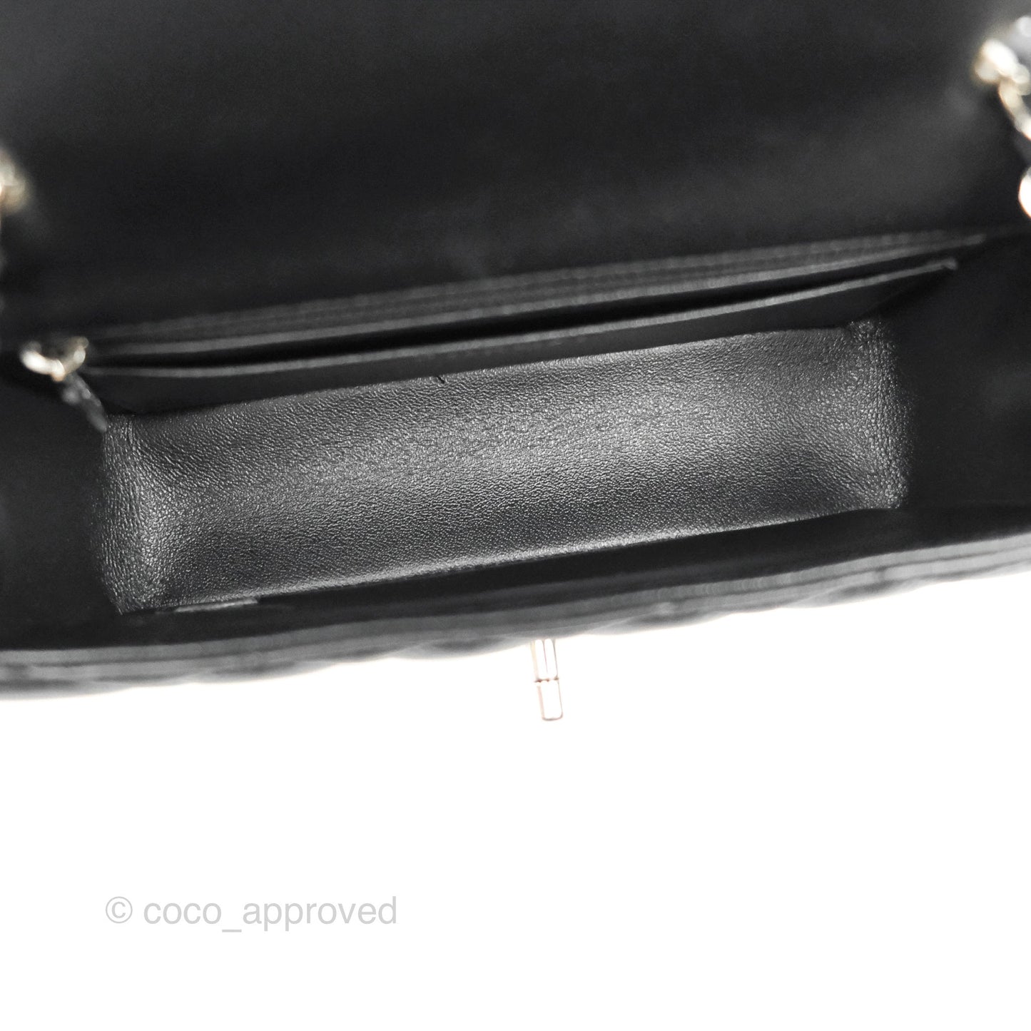 Chanel Quilted Mini Rectangular Flap Black Lambskin Silver Hardware