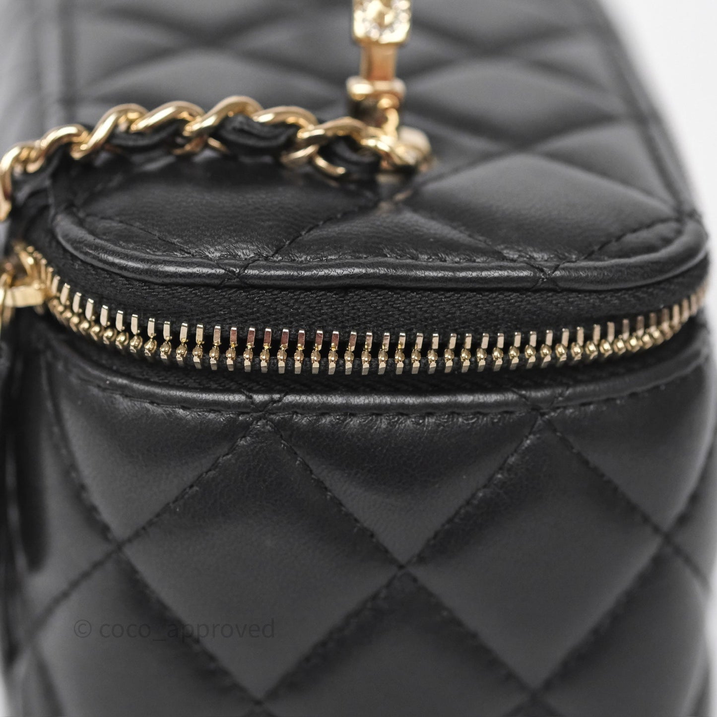 Chanel Crystals Top Handle Vanity Rectangular Black Lambskin Gold Hardware