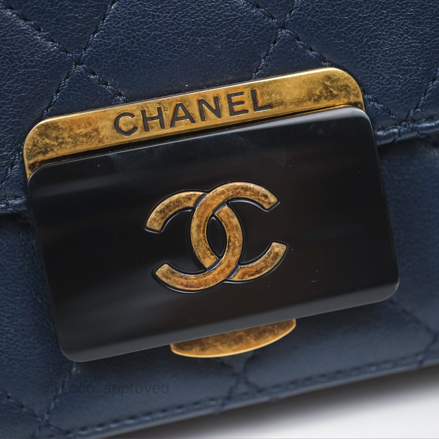 Chanel Beauty Lock Flap Bag Navy Sheepskin Aged Gold Hardware