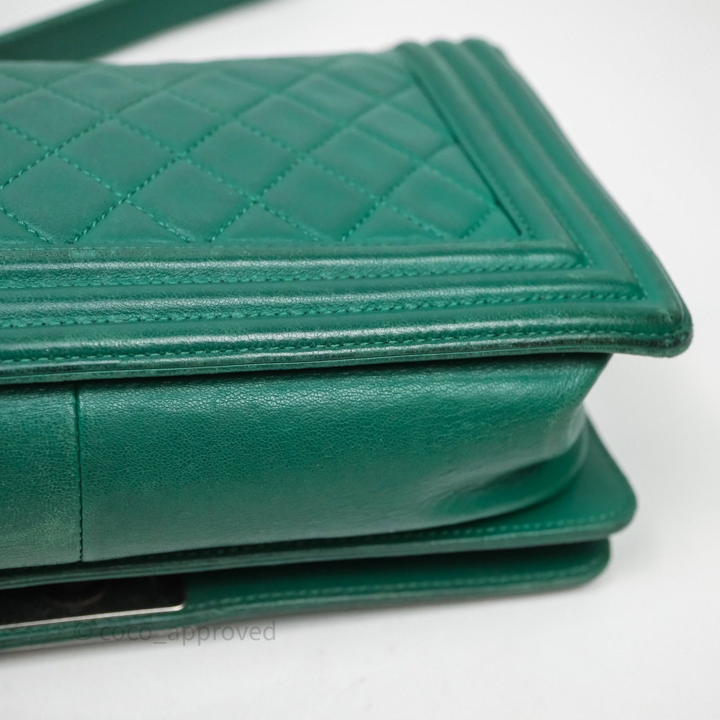 Chanel Medium Boy Quilted Green Lambskin Ruthenium Hardware