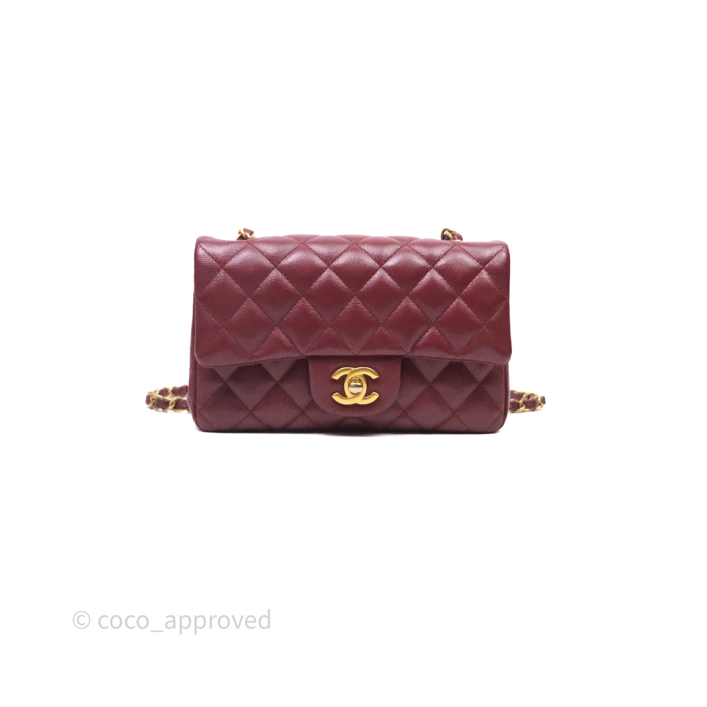 Chanel Classic Quilted Mini Rectangular Flap Burgundy Caviar Aged Gold Hardware