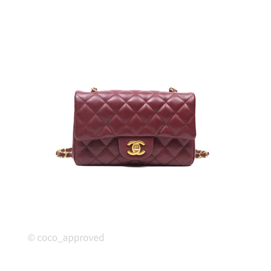 Chanel Classic Quilted Mini Rectangular Flap Burgundy Caviar Aged Gold Hardware