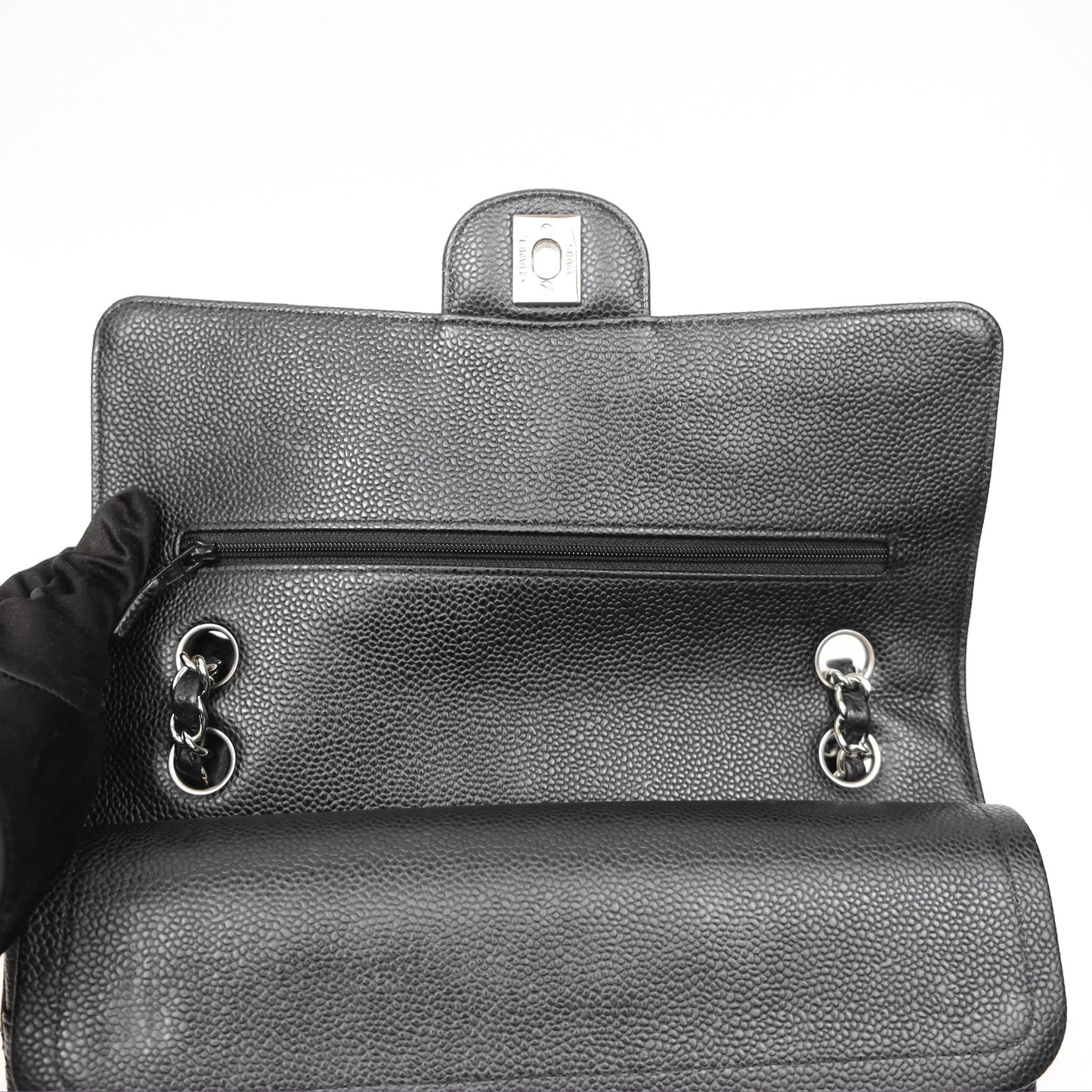 Chanel Classic M/L Medium Flap Quilted Black Caviar Silver Hardware
