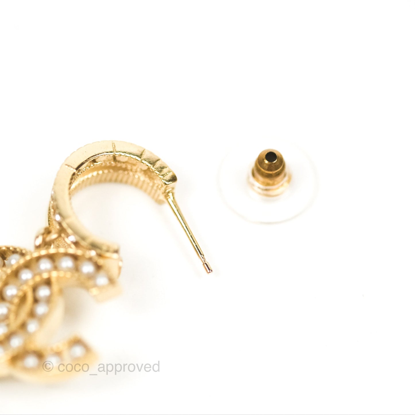 Chanel Pearl CC Crystal Double Hoop Earrings Gold Tone 21B