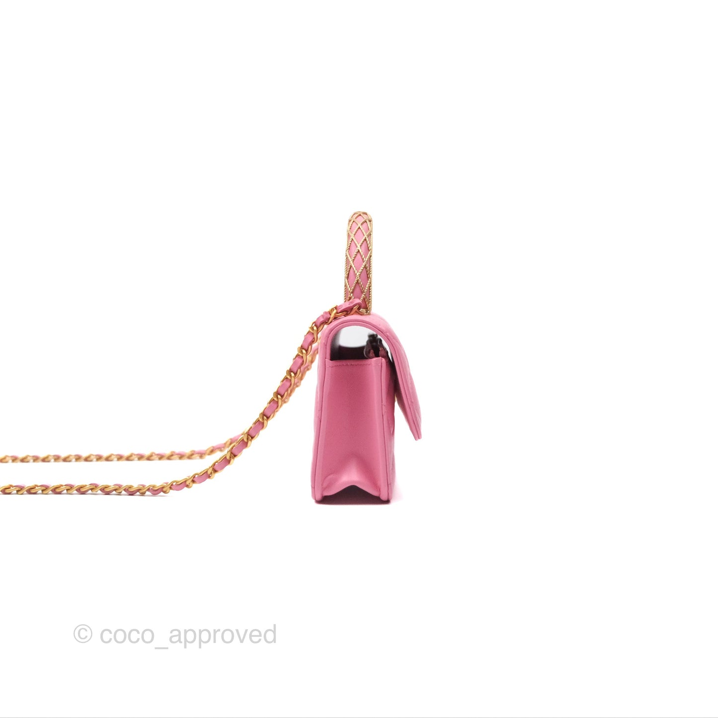 Chanel Top Handle Mini WOC Phone Holder with Chain Pink Lambskin