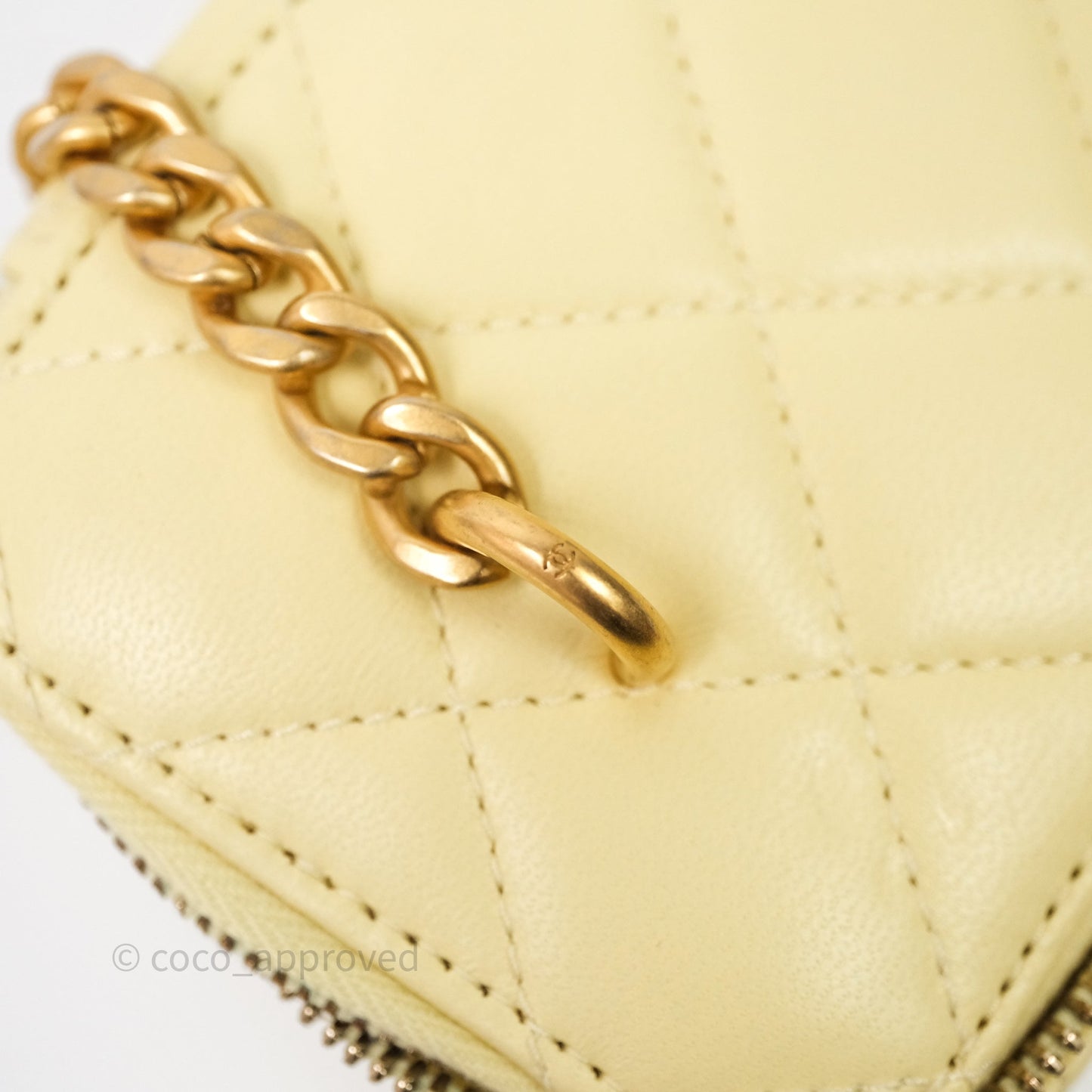 Chanel Quilted Vanity Rectangular with Camellia Adjustable Chain Yellow Lambskin