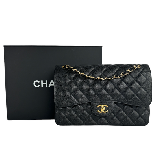 Luxury Chanel Classic Double Flap Jumbo Black Caviar Gold