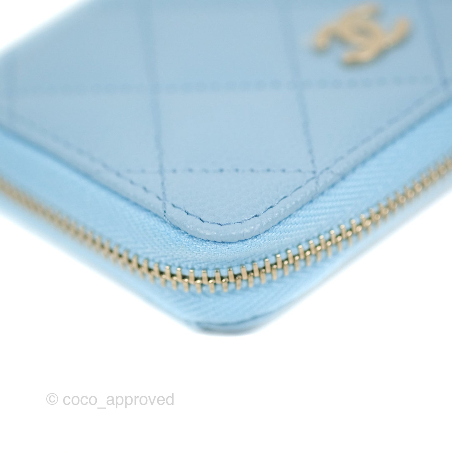 Chanel Classic Zipped Coin Purse Quilted Blue Caviar Gold Hardware