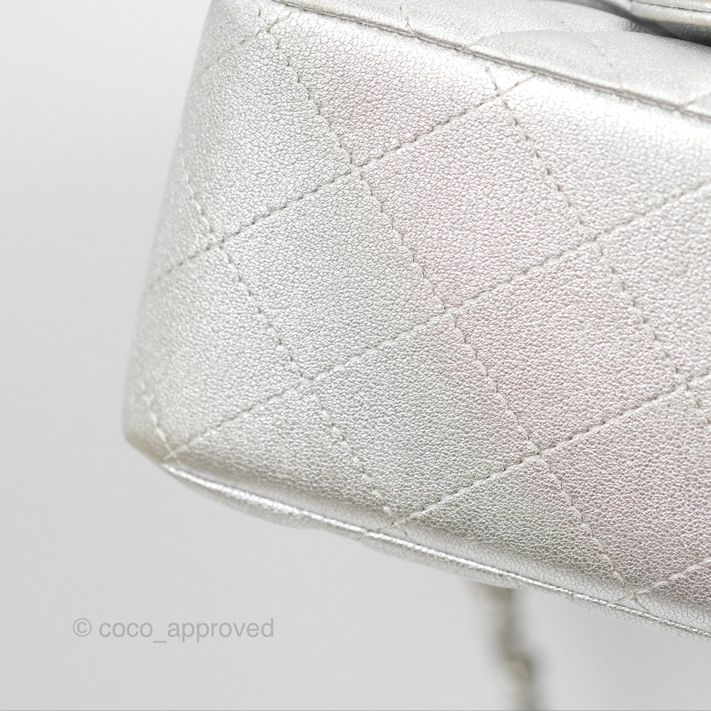 Chanel Classic Quilted Mini Square Flap Silver Lambskin Silver Hardware