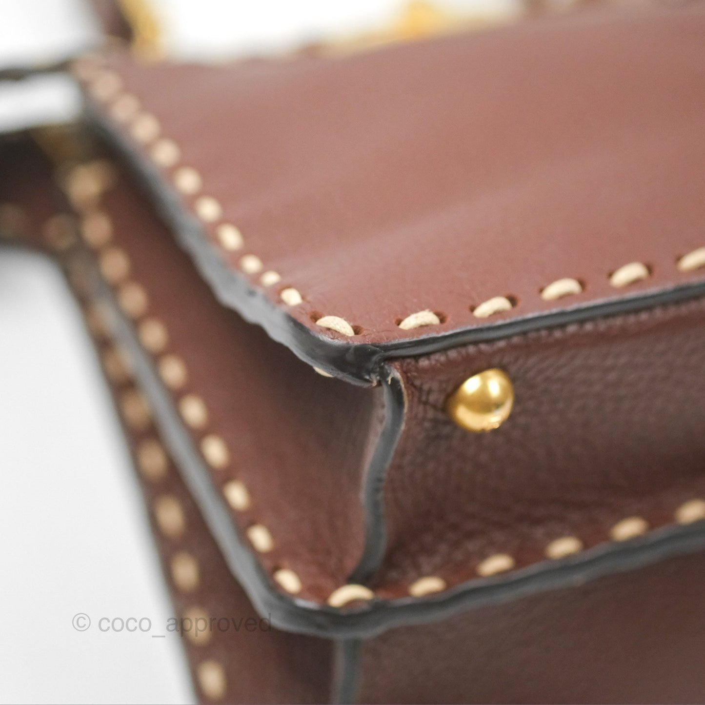 Fendi Peekaboo Iseeu Contrast Stitch Brick Brown Grained Leather Gold Hardware