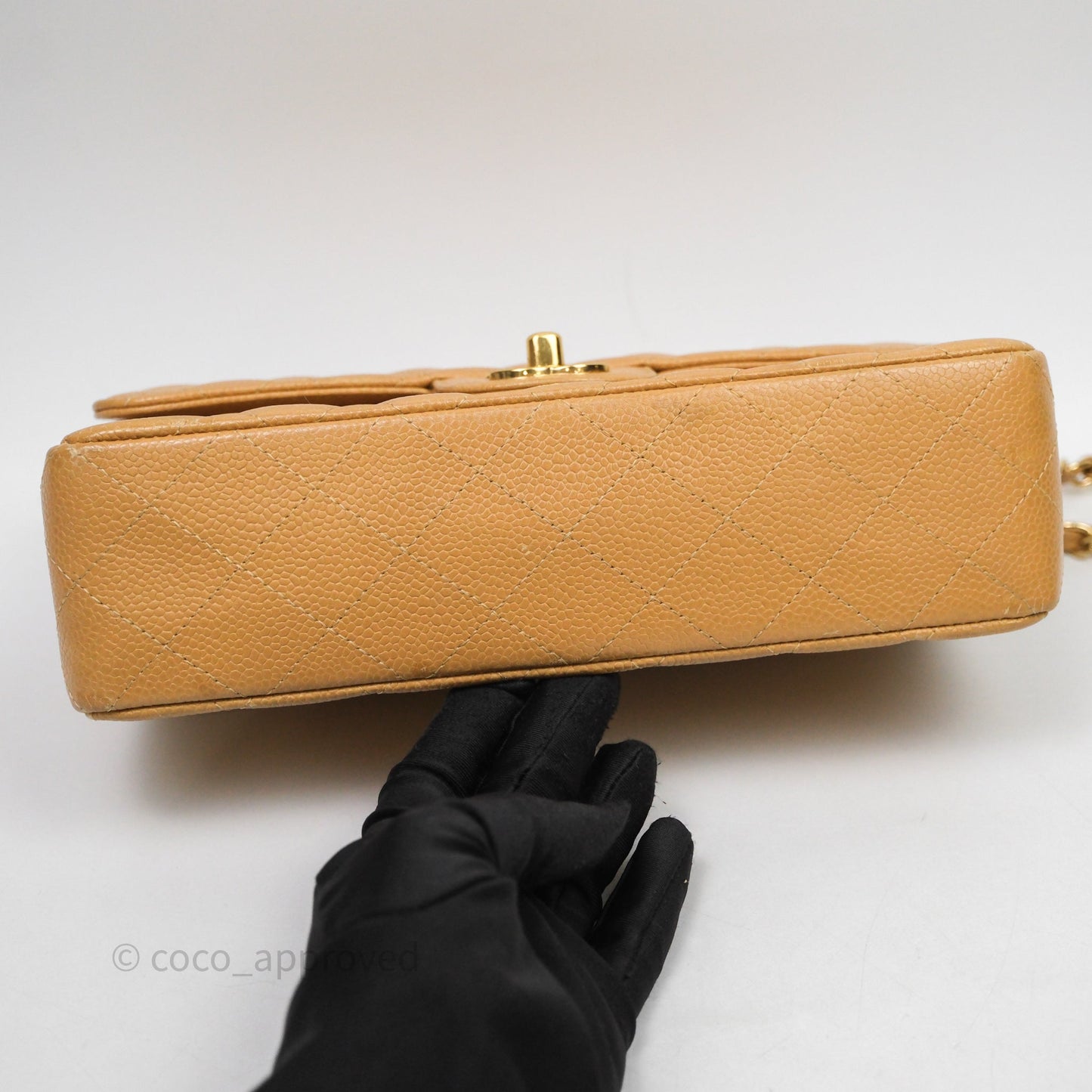 Chanel Vintage Small Classic Flap Beige Claire Caviar 24K Gold Hardware