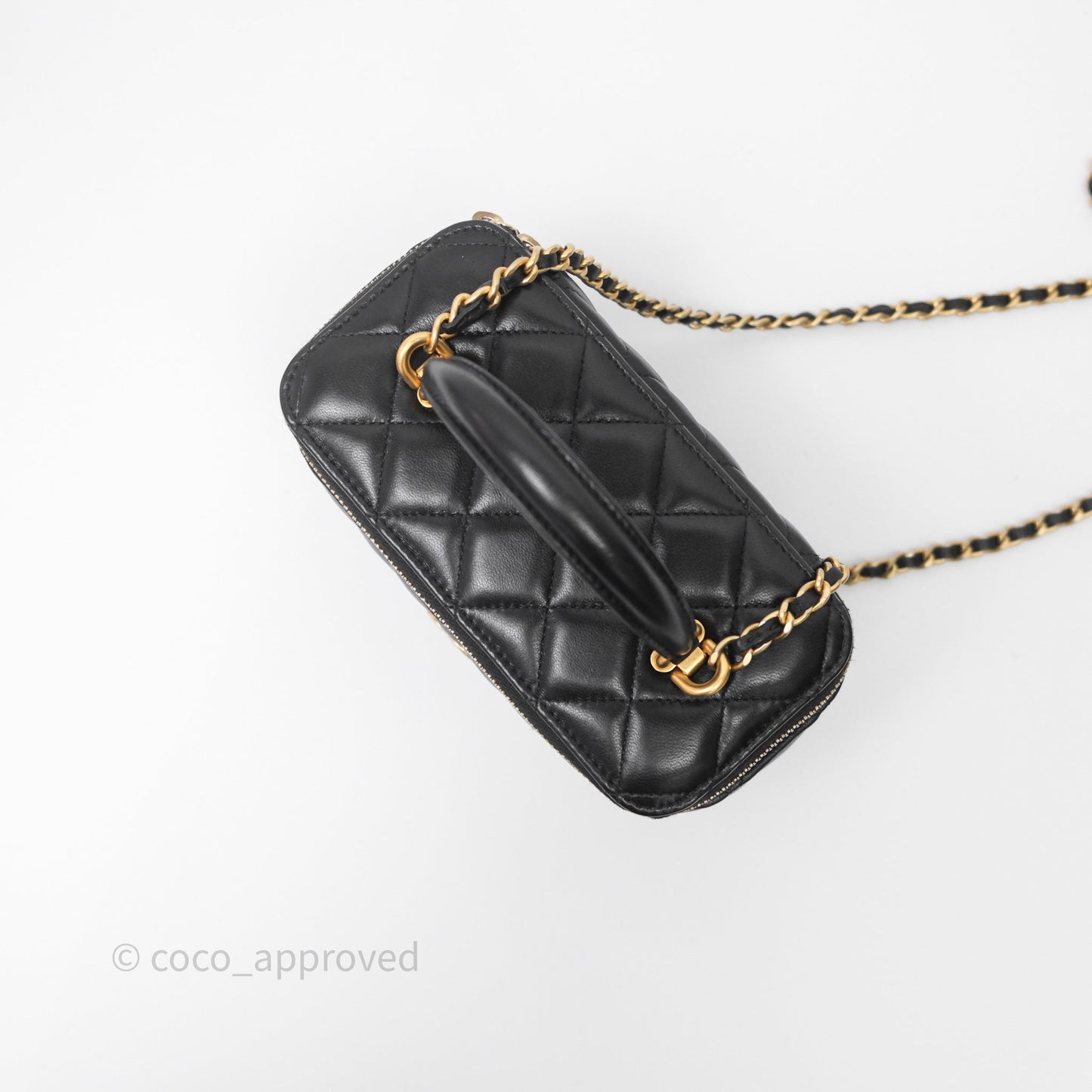 Chanel Top Handle Vanity Rectangular Black Lambskin Aged Gold Hardware