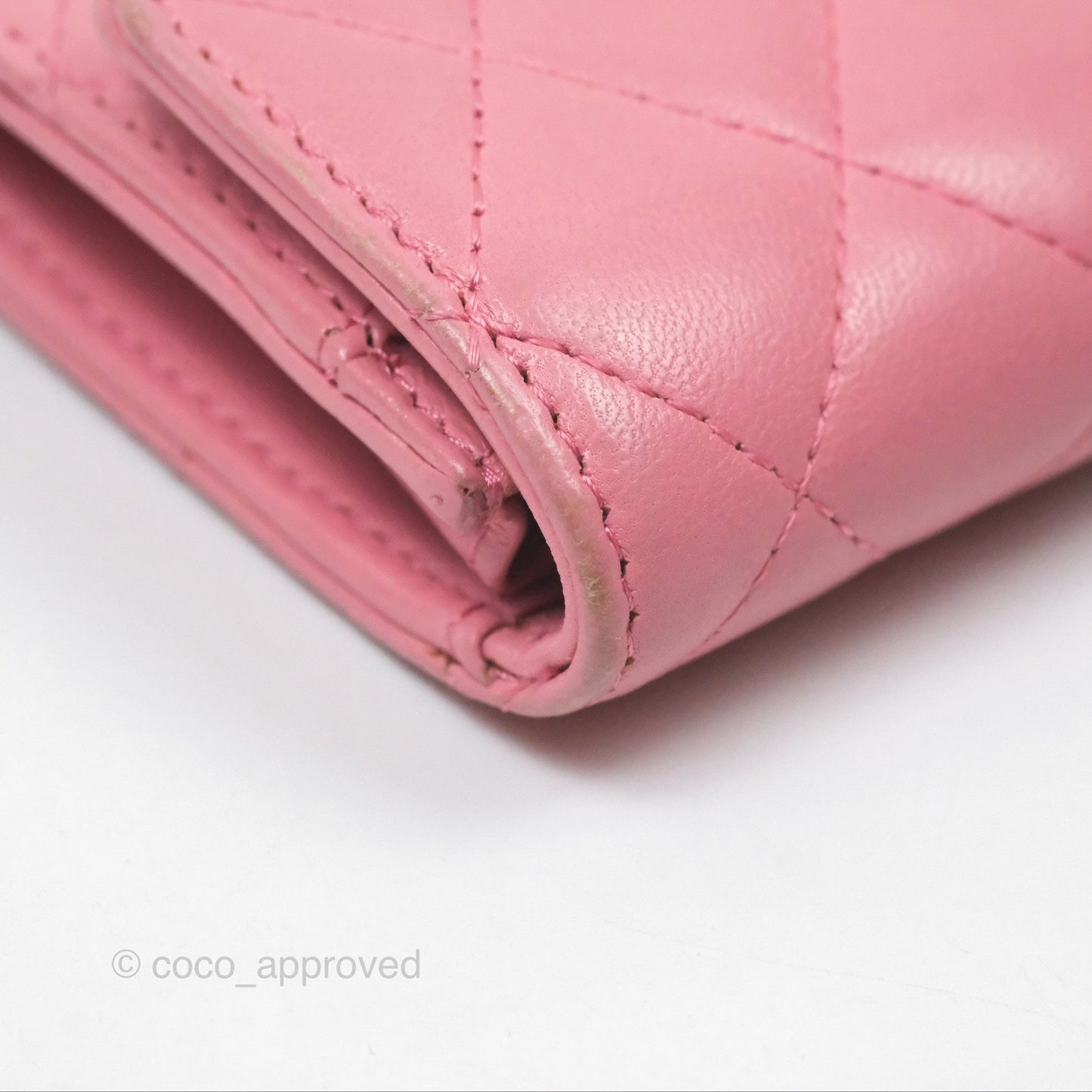 Chanel Quilted Flap Card Holder Pink Lambskin Silver Hardware