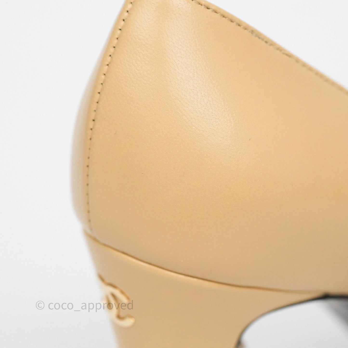 Chanel Beige Toe Pointed Black Pump Heels With Pearl Size 36.5C
