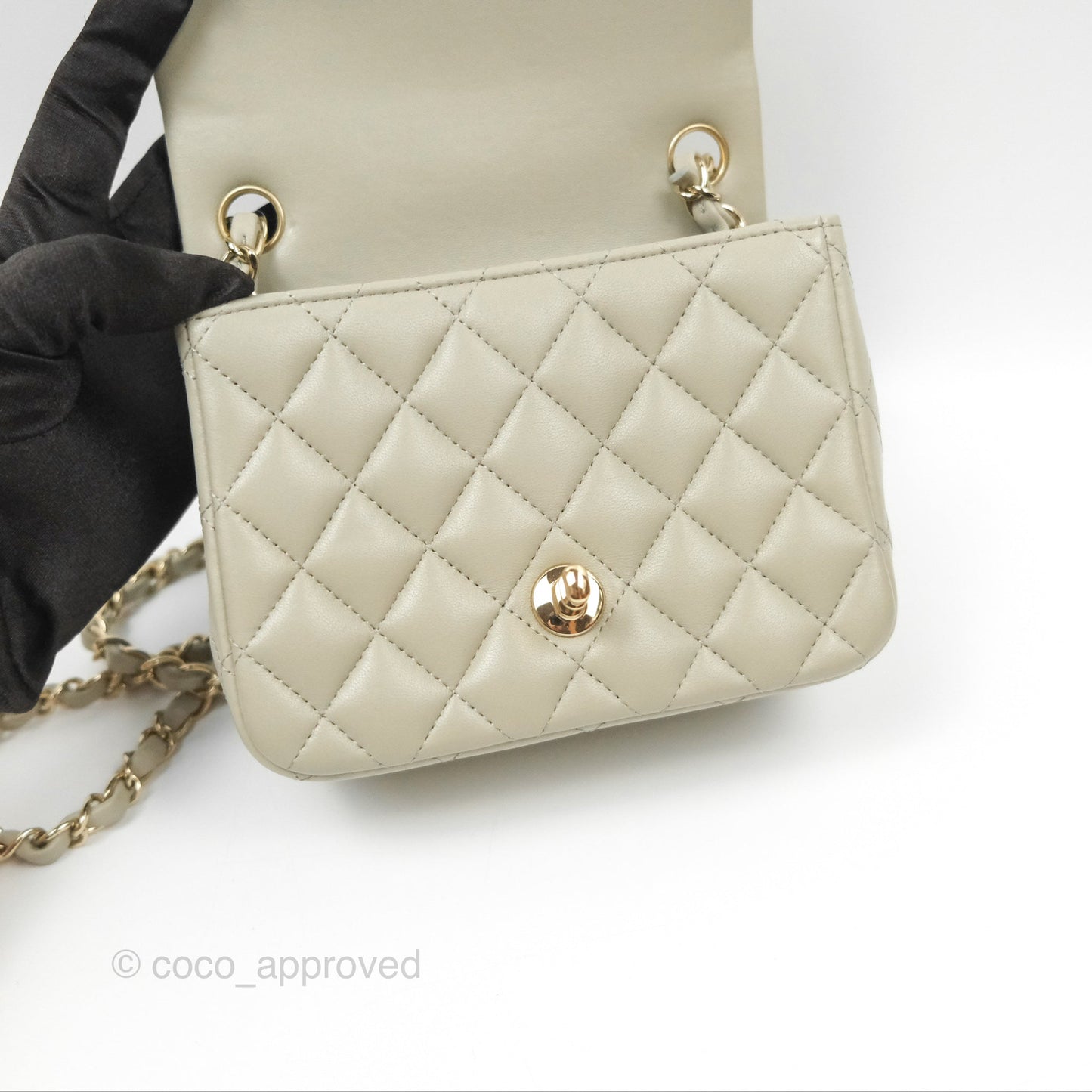 Chanel Mini Square Quilted Grey Lambskin Gold Hardware 22C