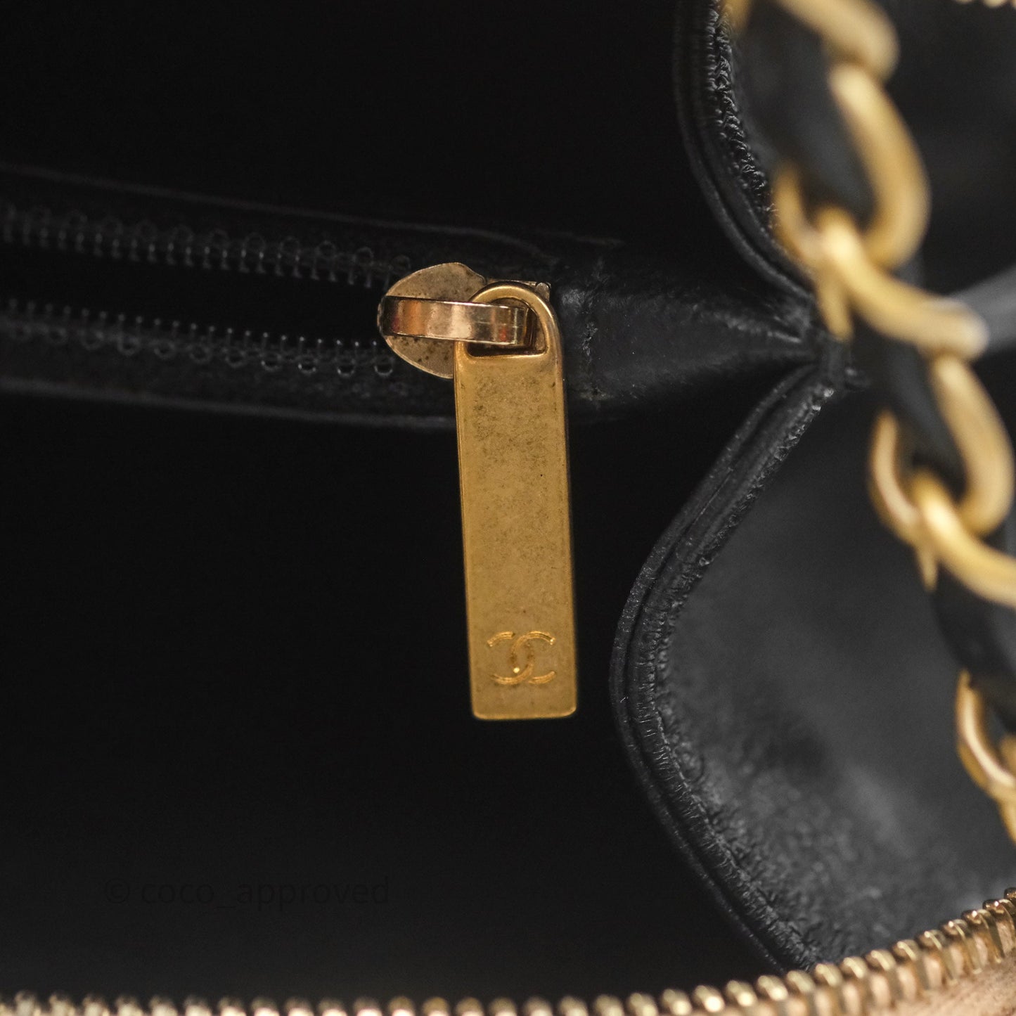 Chanel Medium CC Filigree Vanity Case Quilted Beige Black Caviar