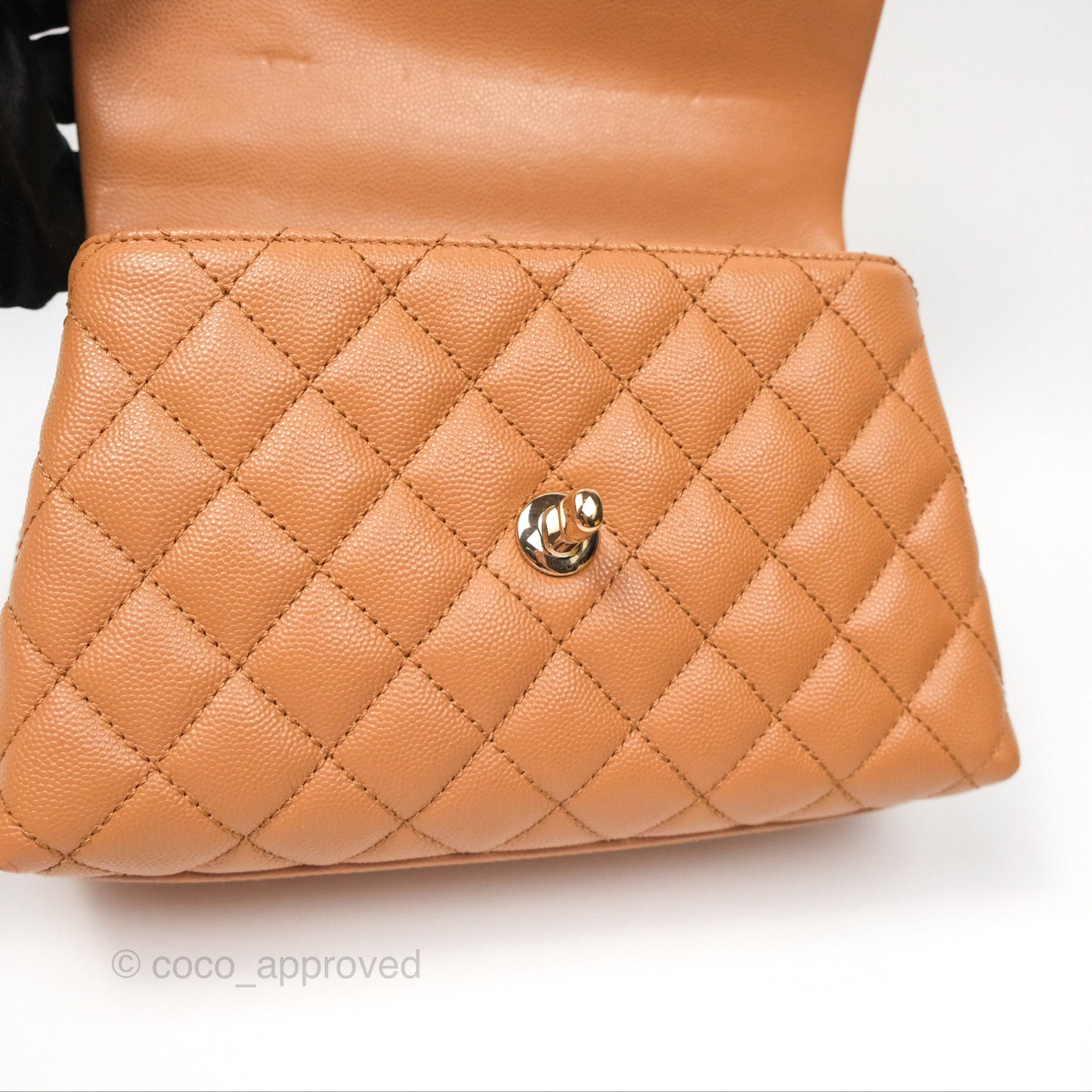 Chanel Small Coco Handle Quilted Dark Beige Caviar Gold Hardware