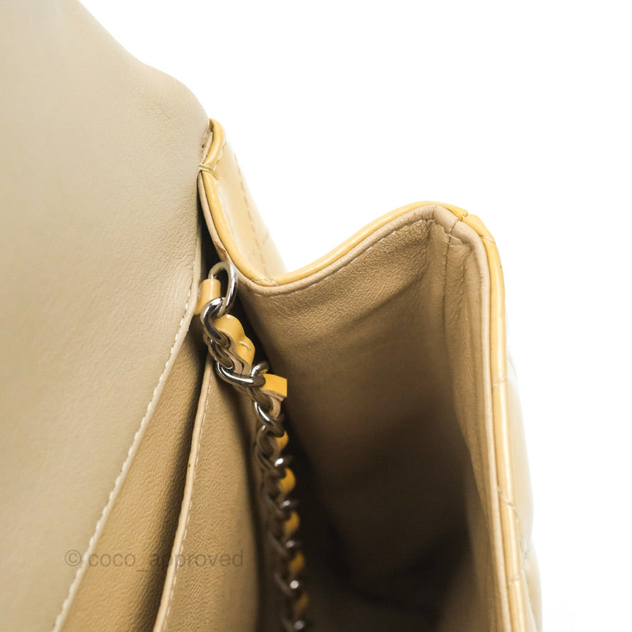 Chanel Quilted Clutch with Chain Beige Patent Silver Hardware