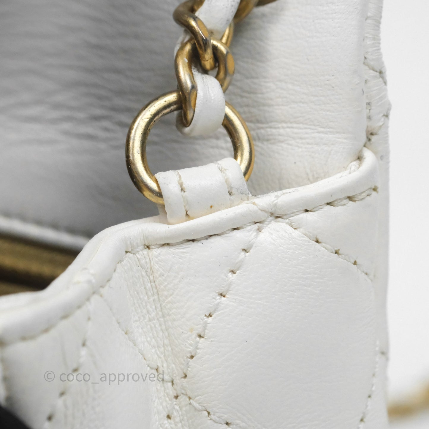 Chanel Mini Rectangular Pearl Crush Quilted White Lambskin Aged Gold Hardware