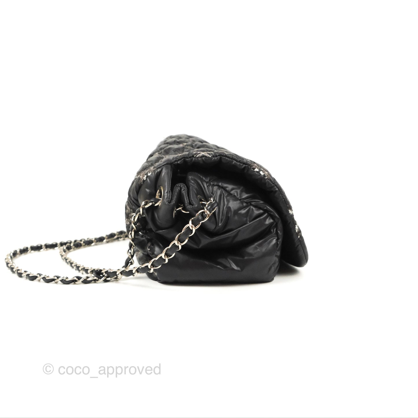 Chanel Tweed On Stitch Bubble Accordion Flap Black Nylon Silver Hardware