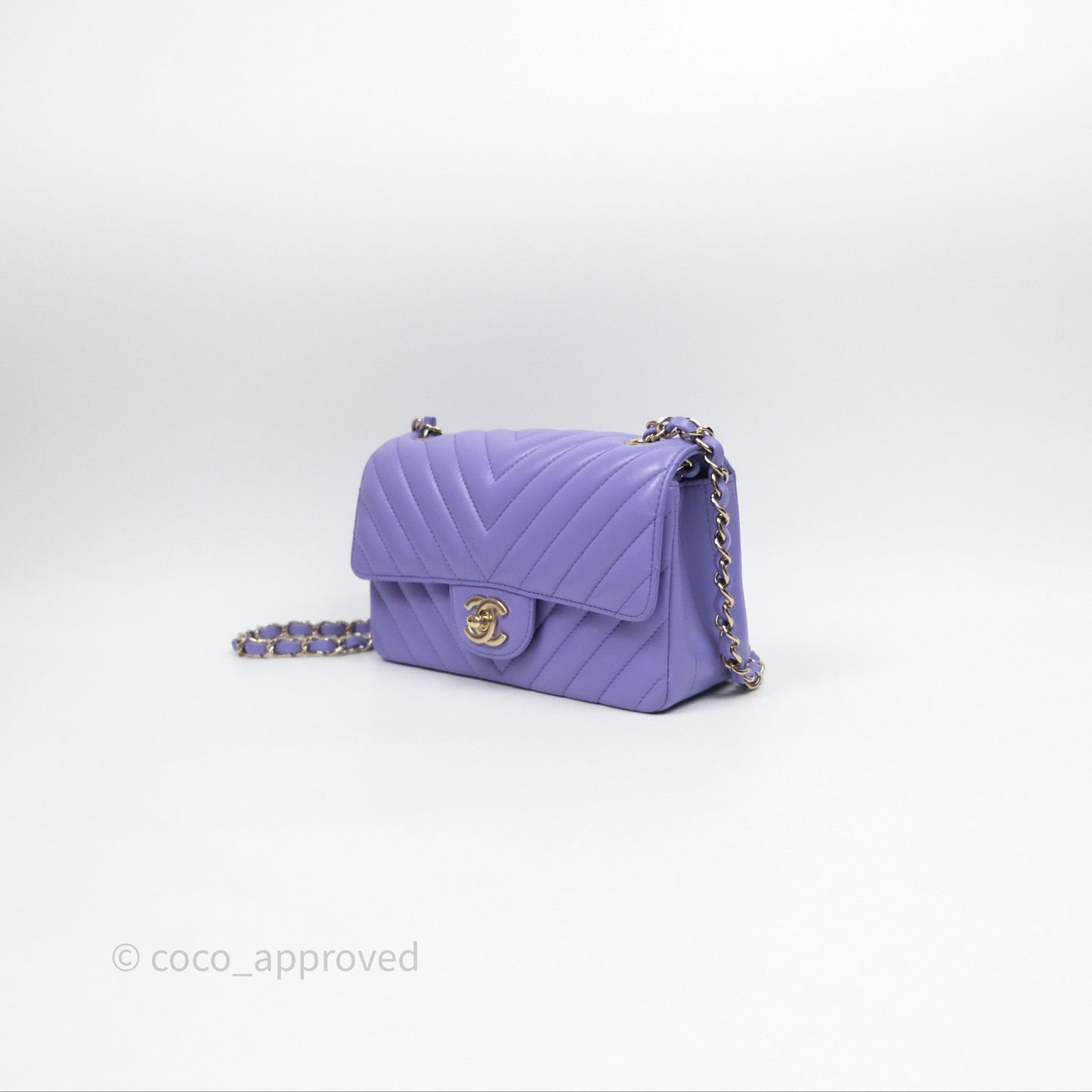 Chanel Quilted Mini Rectangular Chevron Purple Lambskin Gold Hardware