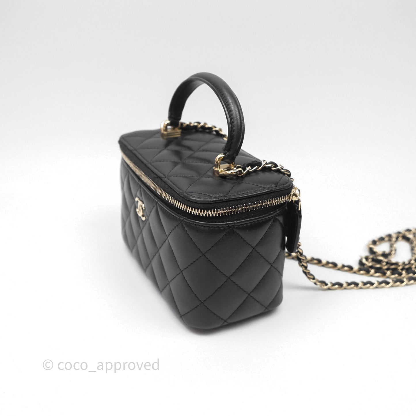 Chanel Vanity Rectangular Top Handle Black Lambskin Gold Hardware
