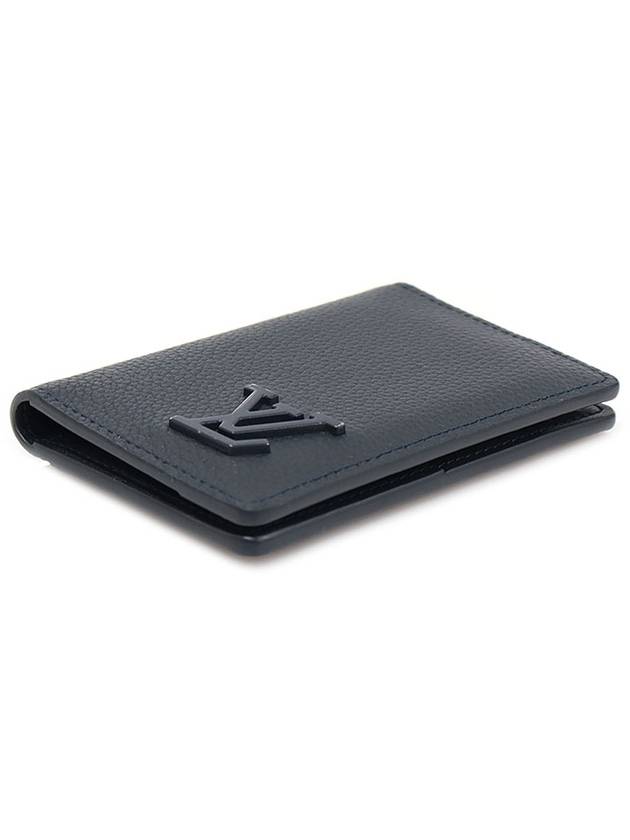 Luxury Saint Laurent M69979 Ink Blue Grain Calfskin LV Aerogram Pocket Organizer Card Holder