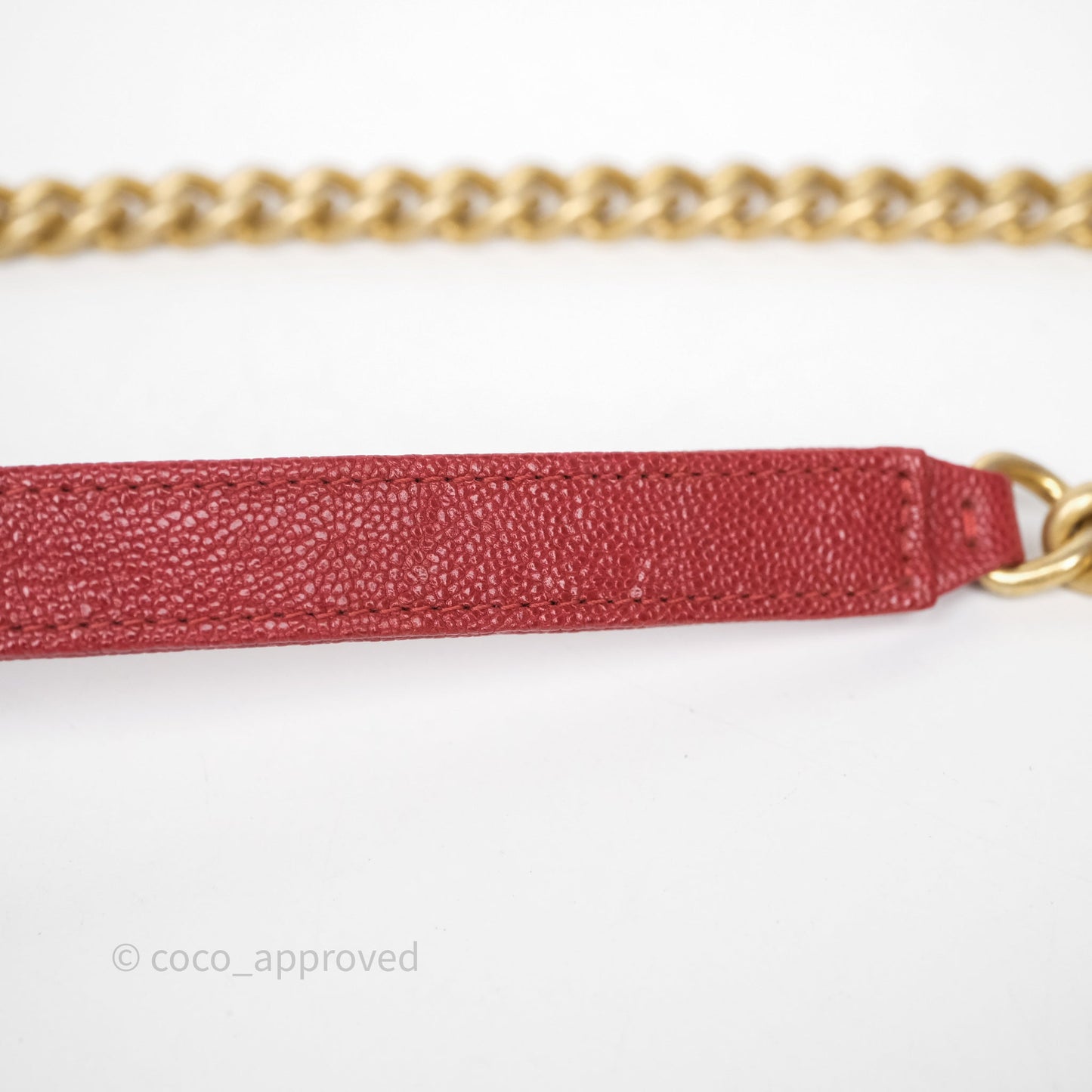 Chanel Boy Wallet on Chain WOC Red Caviar Aged Gold Hardware