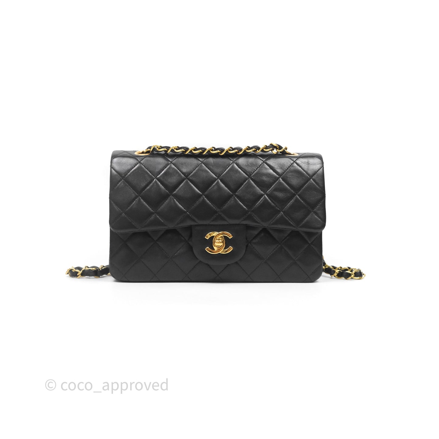 Chanel Vintage Classic Small Flap Bag Black Lambskin 24K Gold Hardware