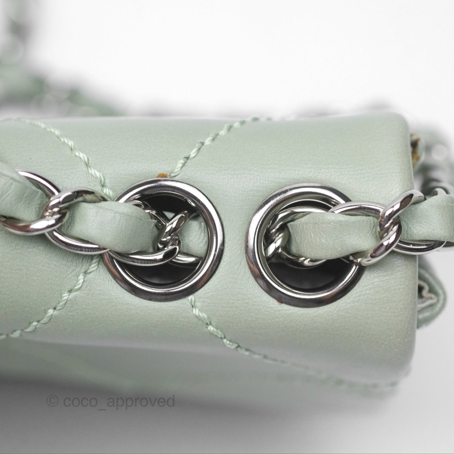 Chanel CC East West Flap Bag Lambskin Mint Green Silver Hardware