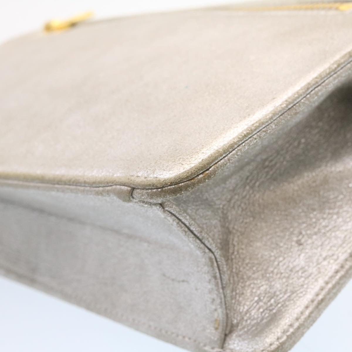 CHANEL Clutch Bag Leather Silver CC Auth 26857A