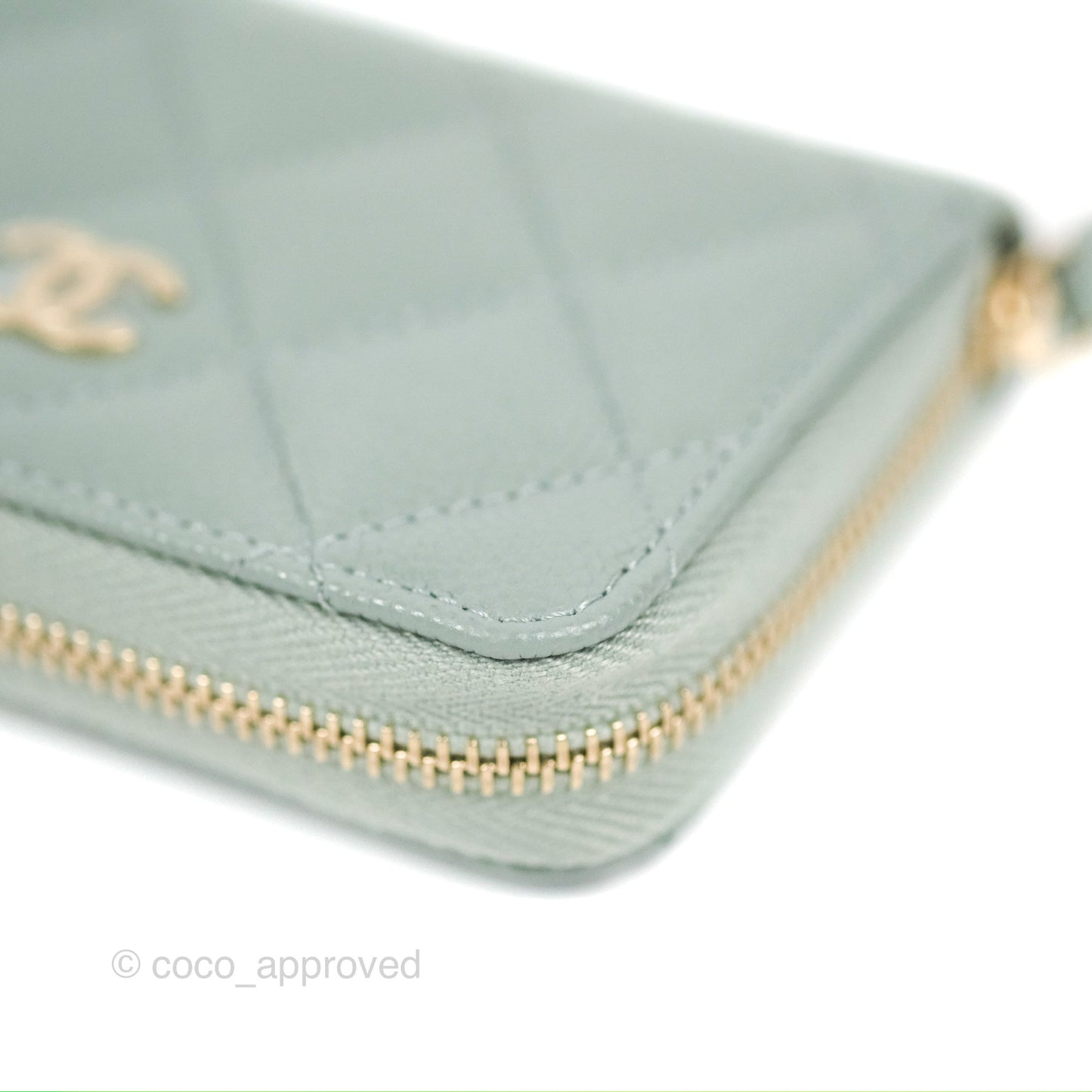 Chanel Classic Quilted Zipped Coin Purse Tiffany Green Caviar Gold Hardware