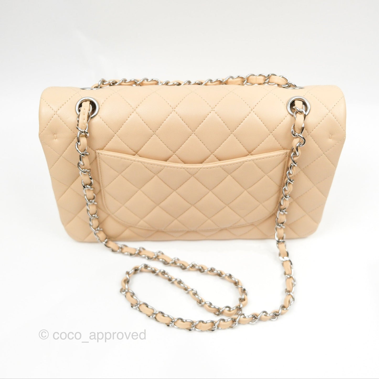Chanel Classic M/L Medium Flap Quilted Beige Lambskin Silver Hardware
