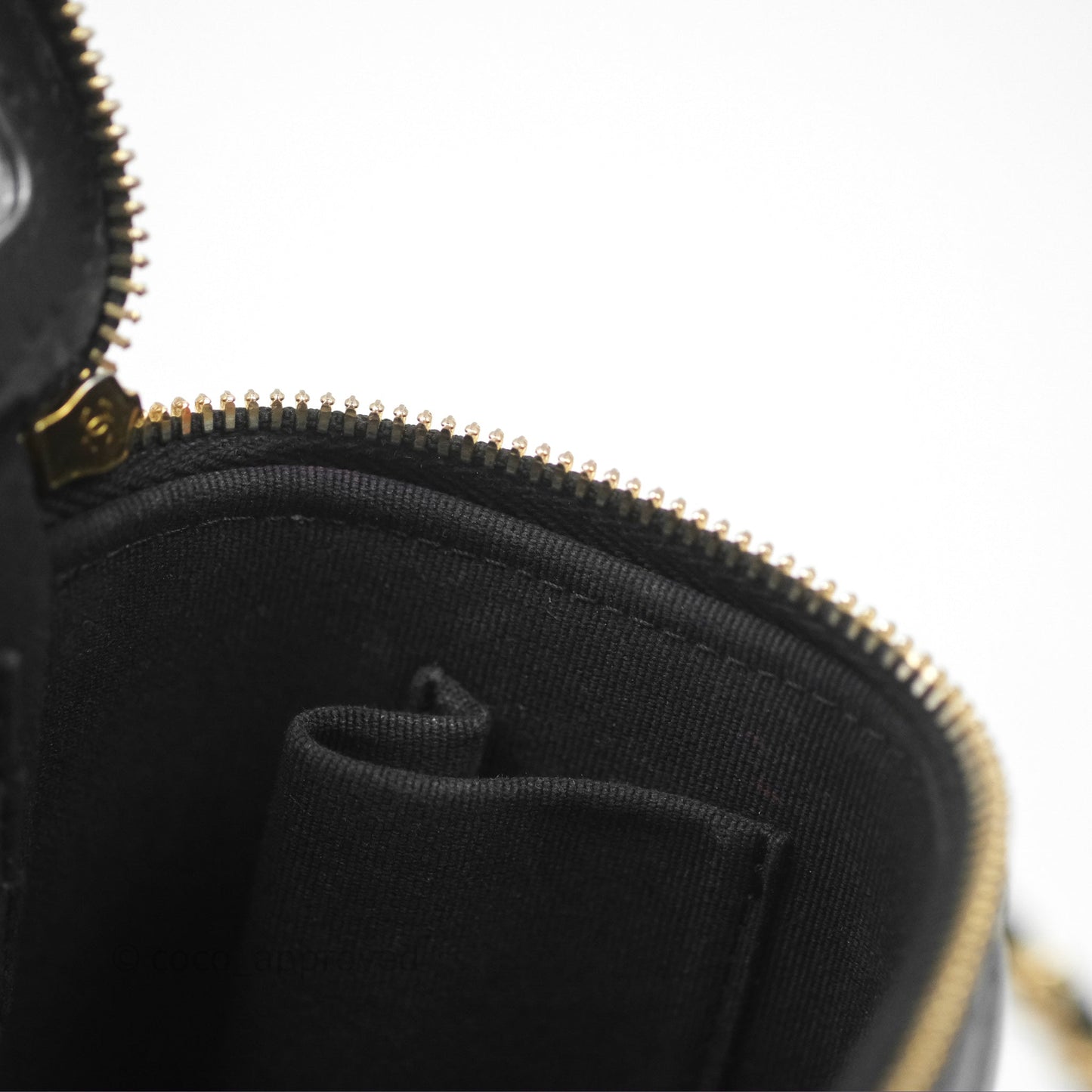 Chanel Cargo Pocket Top Handle Vanity with Chain Black Shiny Lambskin Gold Hardware 22K