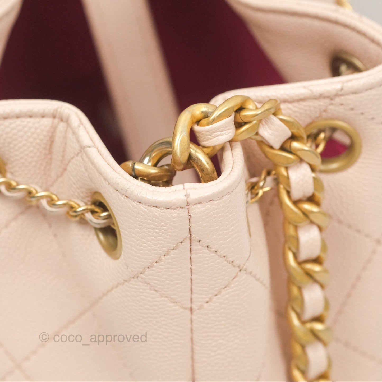 Chanel Quilted Top Handle Drawstring Bucket Bag Pink Caviar Aged Gold Hardware