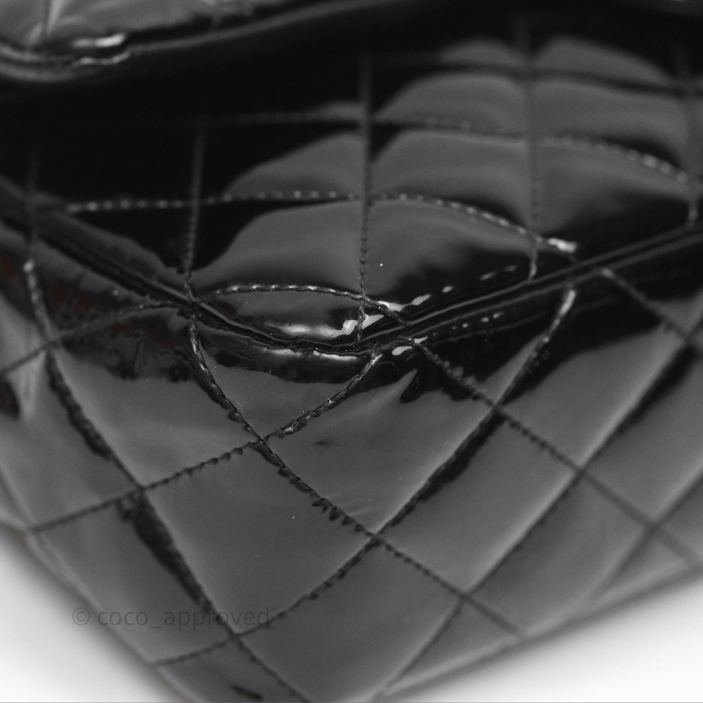 Chanel Classic M/L Medium Flap Quilted Black Patent Silver Hardware
