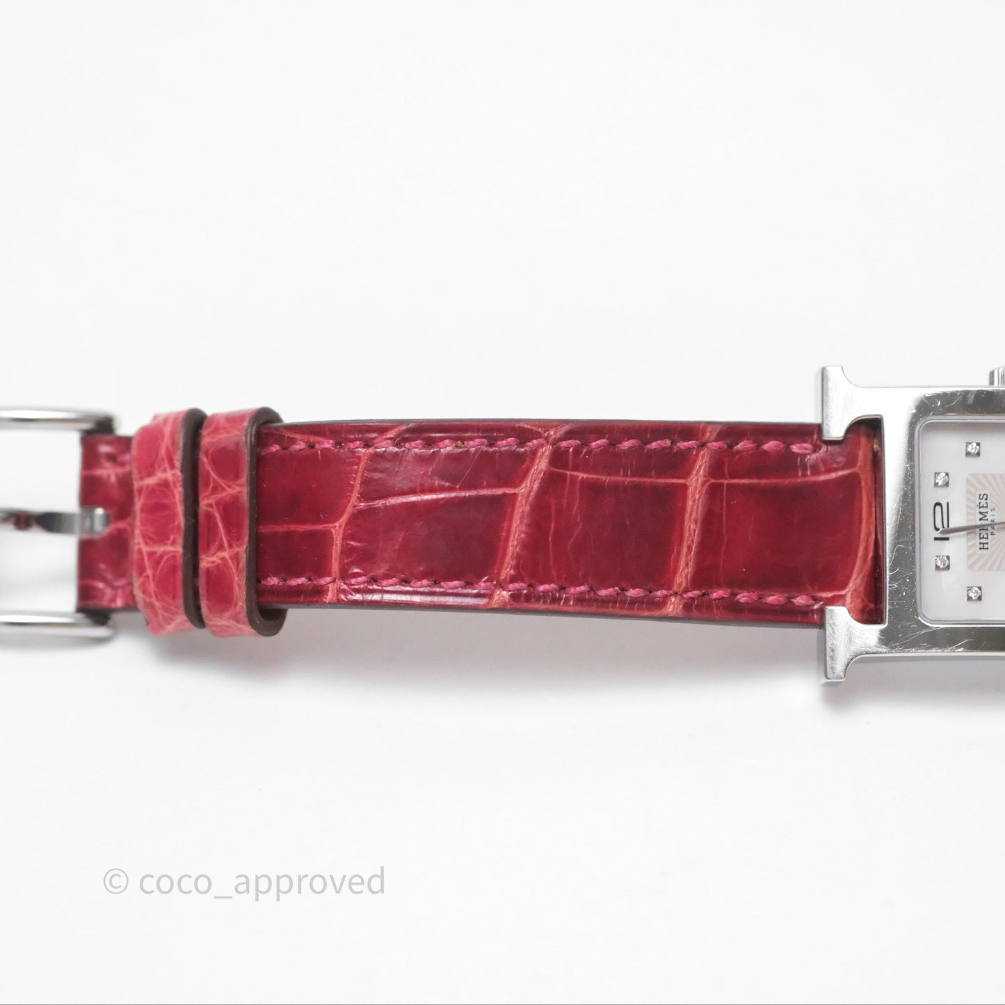 Hermès Heure H Watch Diamond Red Alligator Palladium Hardware