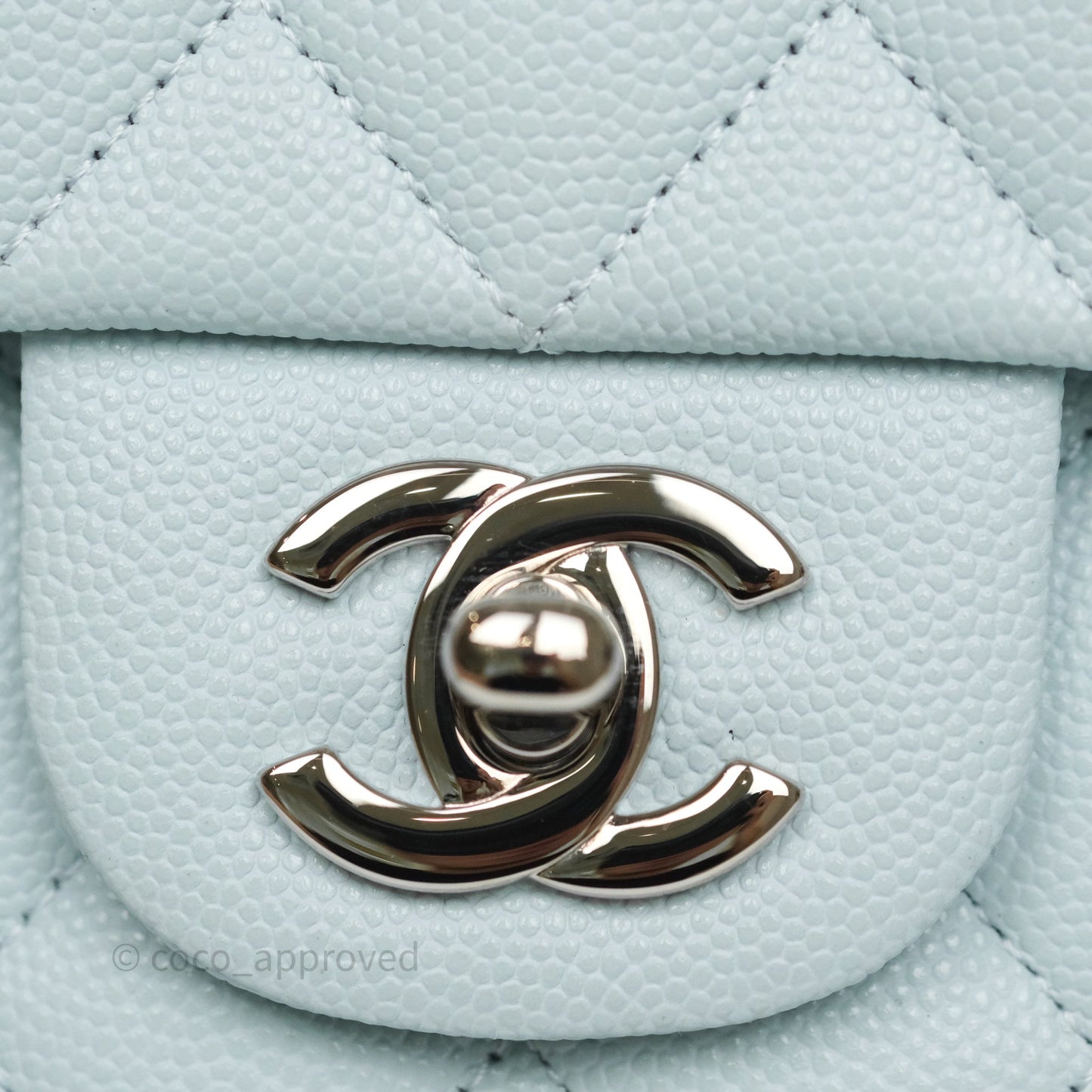 Chanel Classic M/L Medium Flap Quilted Light Blue Caviar Silver Hardware 21K
