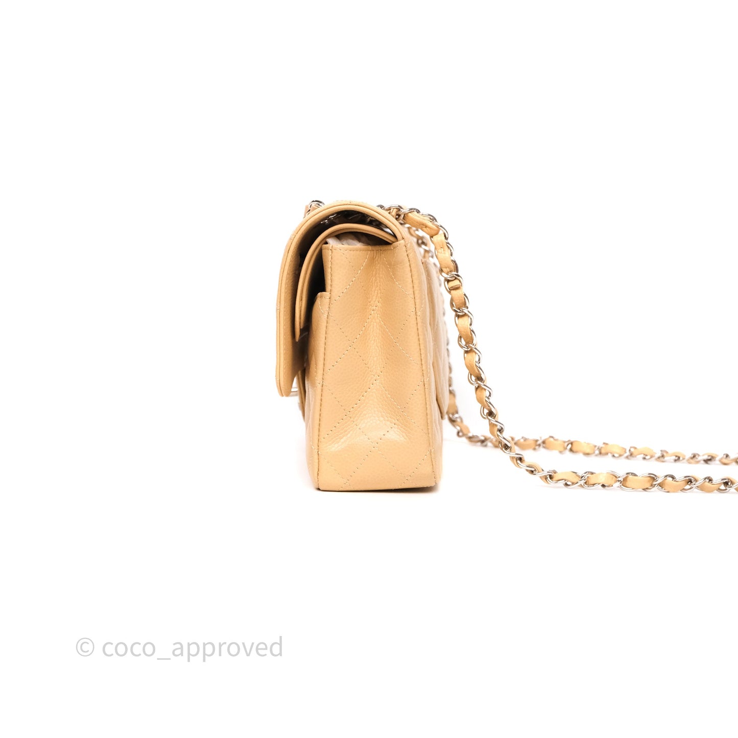 Chanel Classic M/L Medium Flap Quilted Beige Caviar Silver Hardware