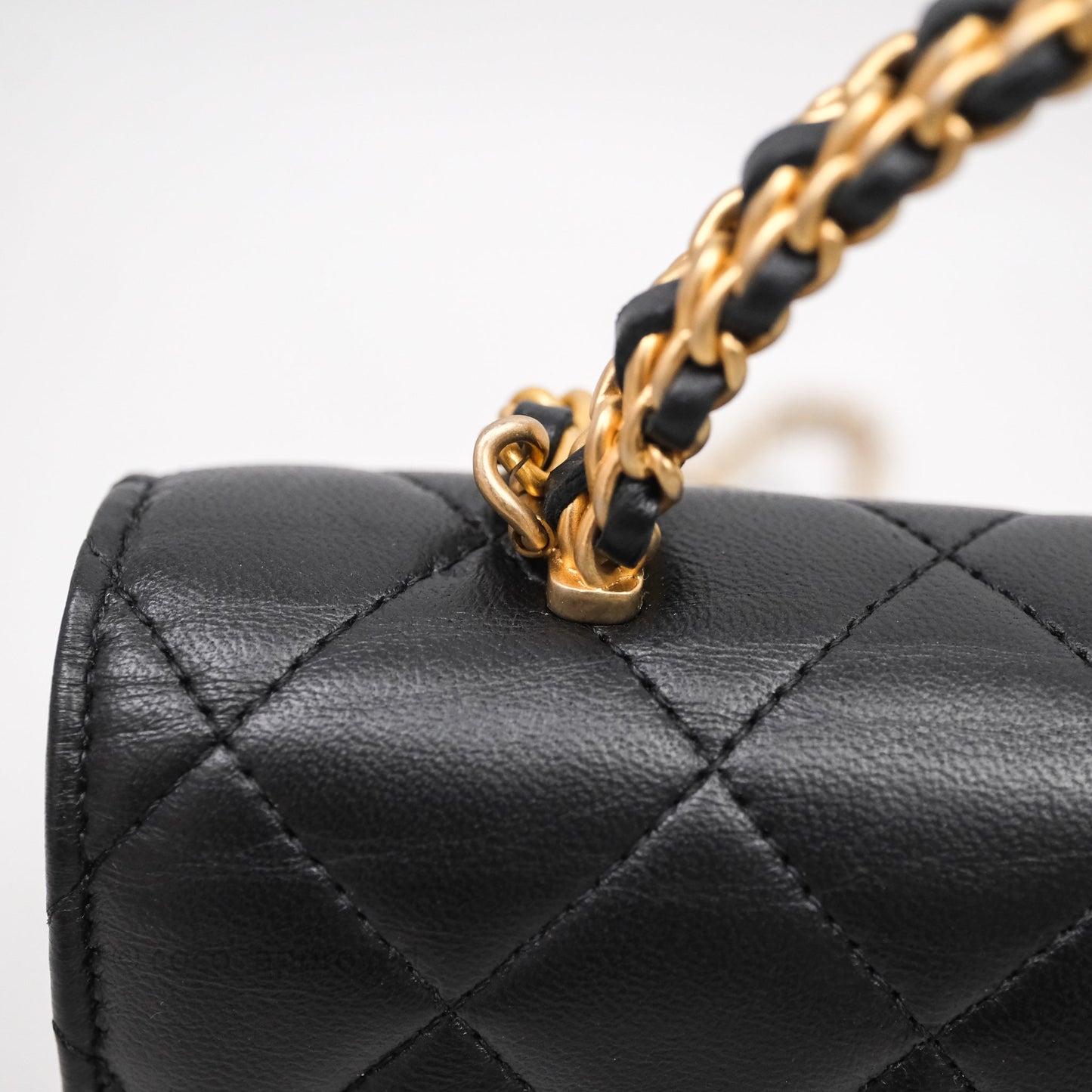 Chanel Top Handle Wallet On Chain WOC Black Lambskin Gold Hardware