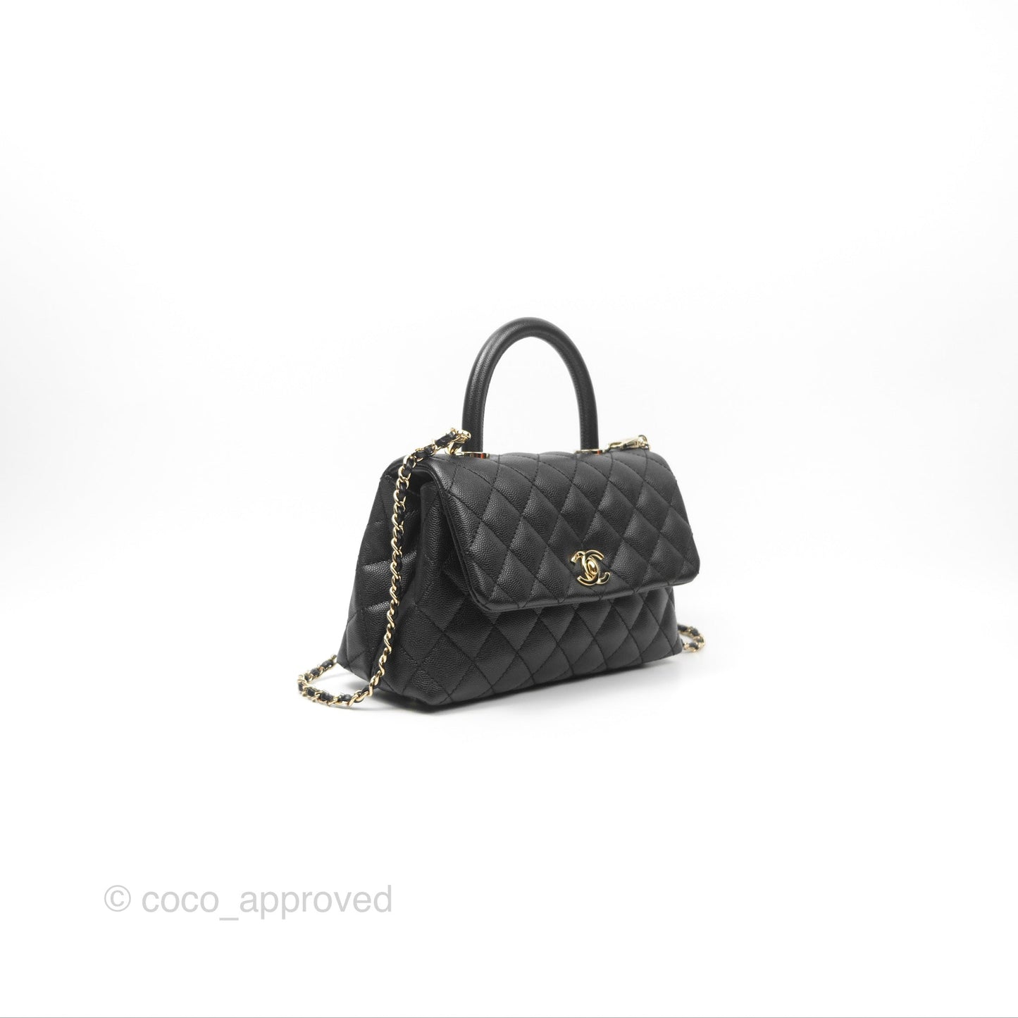 Chanel Small Quilted Coco Handle Black Caviar Gold Hardware