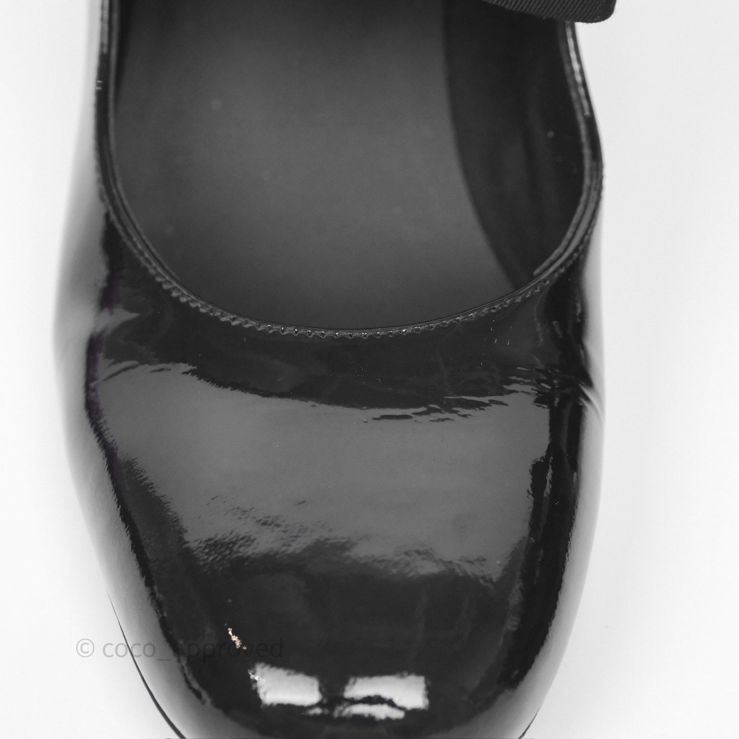 Chanel CC Ribbon Mary Jane Block Heels Black Patent 24C Size 39.5