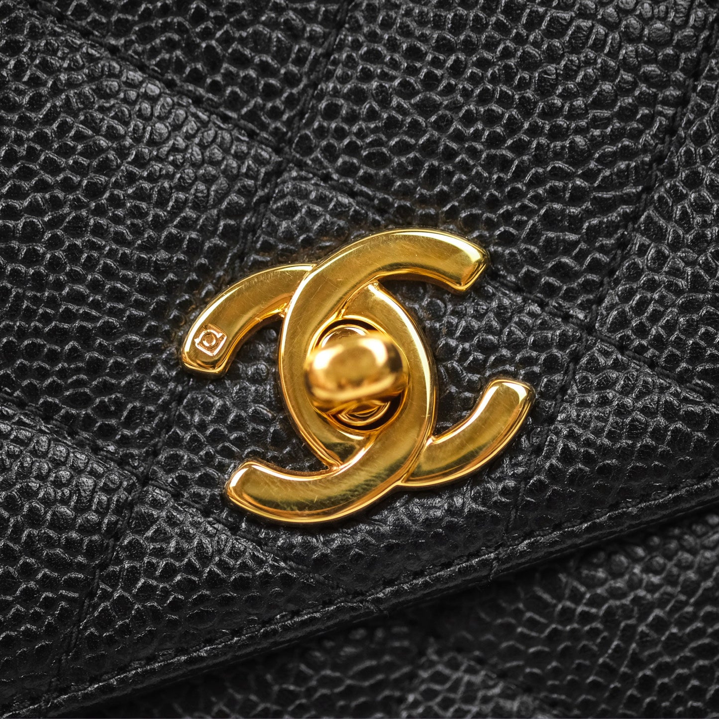Chanel Vintage Quilted Shoulder Bag Black Caviar 24K Gold Hardware