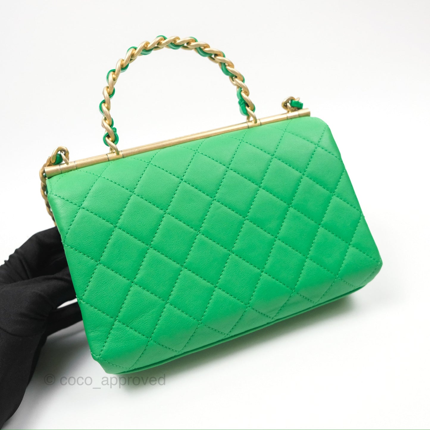 Chanel CC Quilted Flap Bag With Top Handle Green Calfskin Gold Hardware
