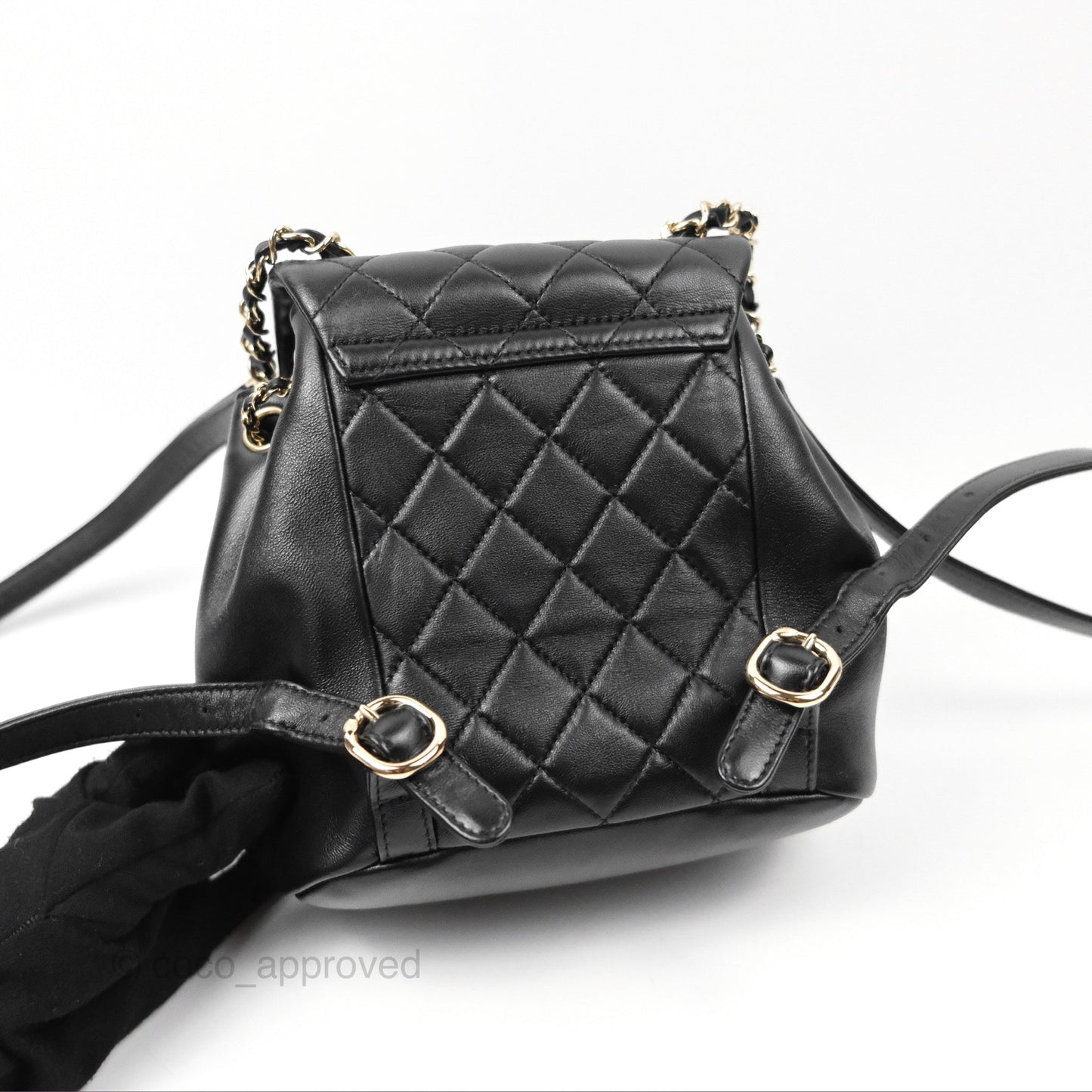 Chanel Quilted Small Duma Drawstring Backpack Black Lambskin Gold Hardware