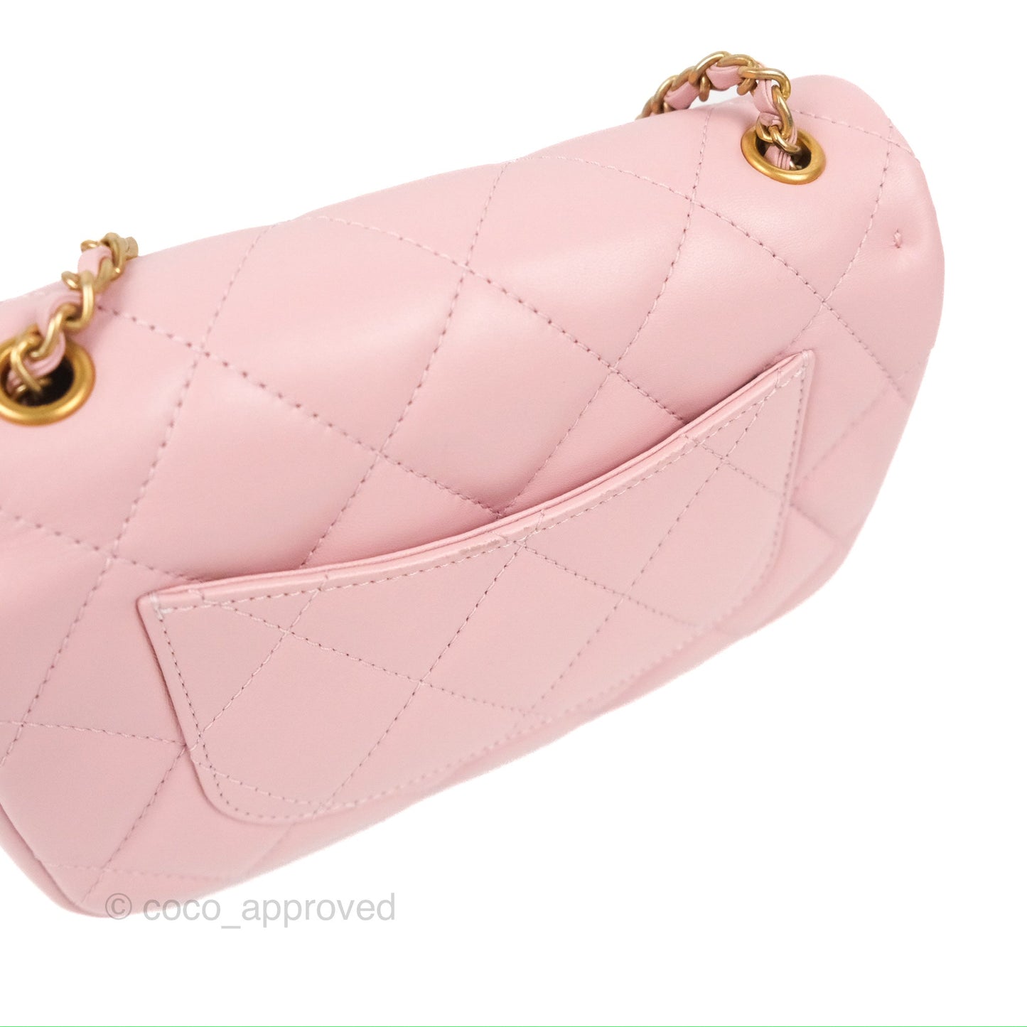 Chanel Mini Flap Bag With Heart CC Charm Pink Lambskin Aged Gold Hardware