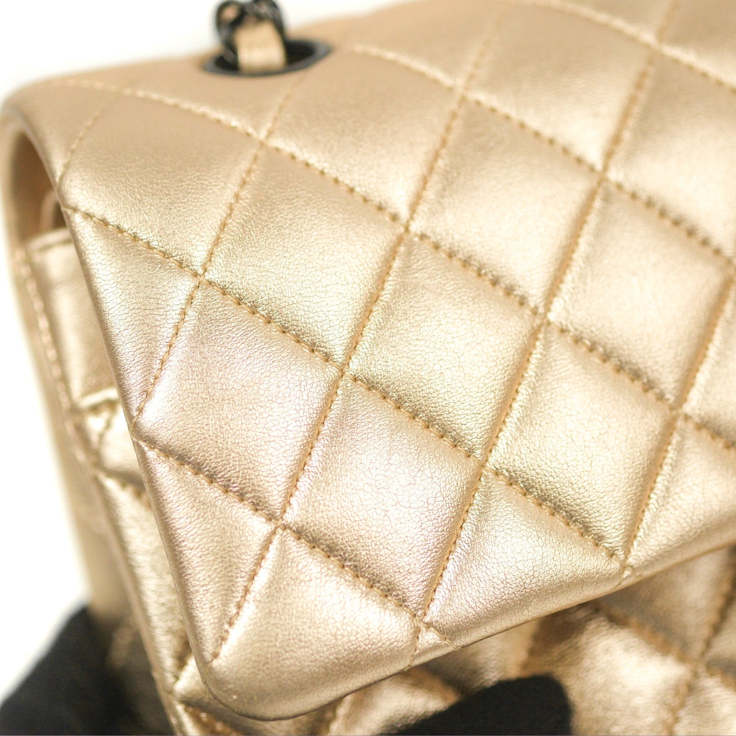 Chanel Classic M/L Medium Flap Quilted Metallic Gold Lambskin Gun Metal