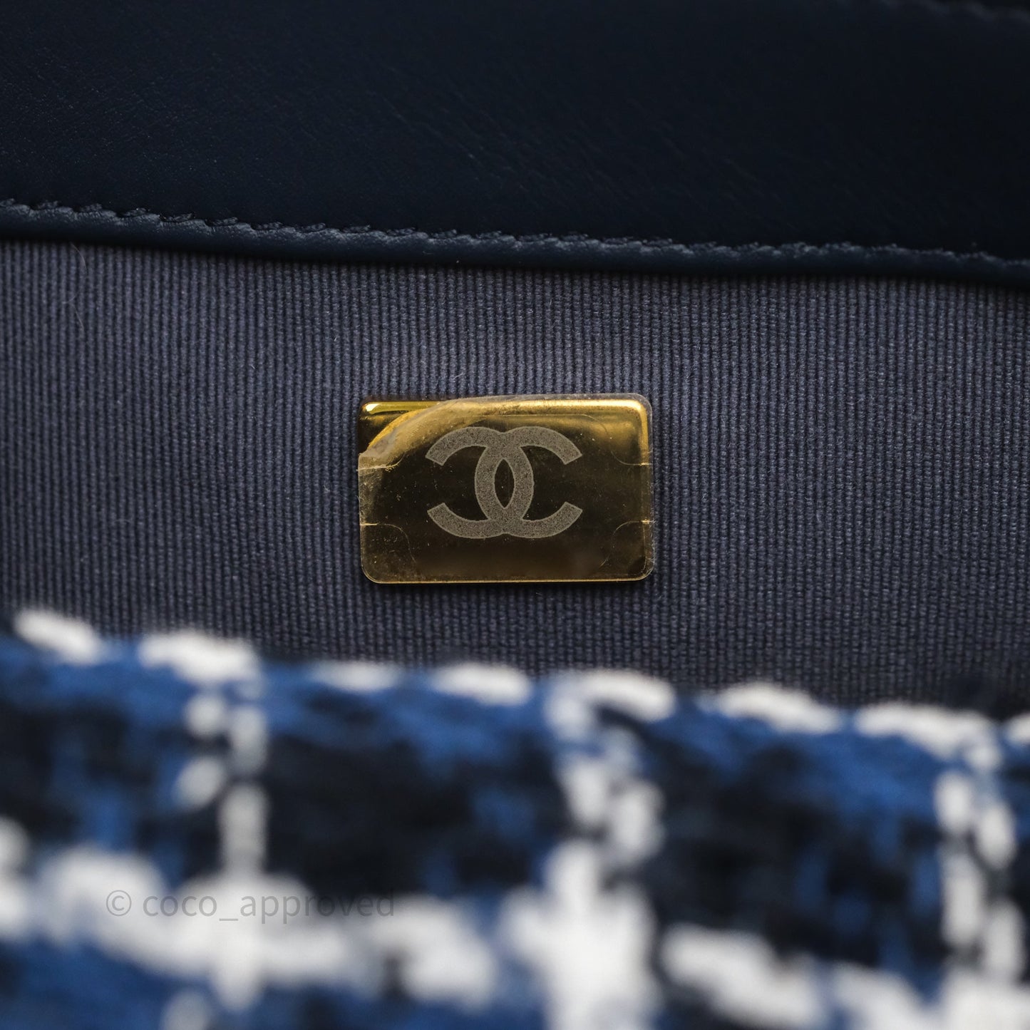 Chanel 19 Small Blue White Black Grid Tweed Mixed Hardware